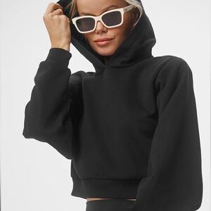 Alo Yoga Cropped Headliner Hoodie Black Shoulder Pad Crop Sweatshirt S